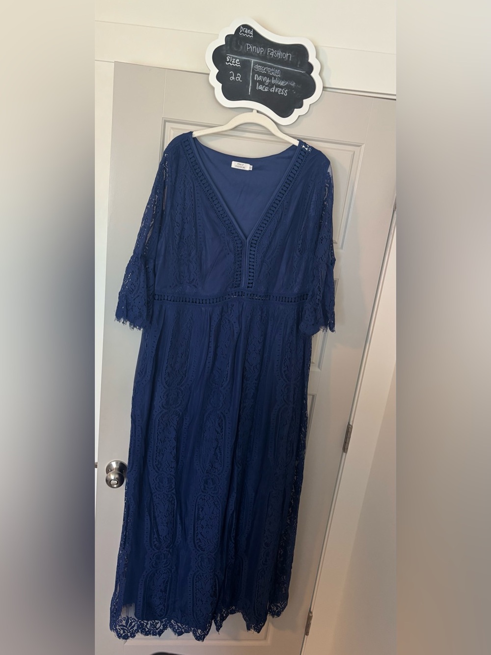 Navy Lace V-Neck Maxi Dress